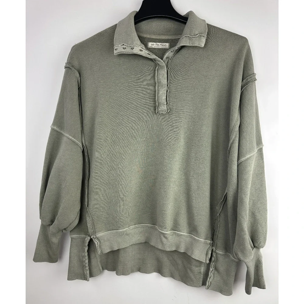 We The Free People Camden Henley Long Sleeve Sweatshirt XS Slouchy Boho Grunge - Picture 14 of 15